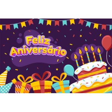 Imagem de Painel de Tecido Sublimado Feliz Aniversário Confetes e Presentes - Fa