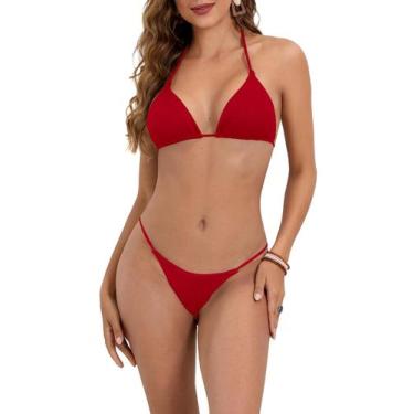 Imagem de Biquíni MakeMechic Solid Halter Triangle High Cut Red Feminino