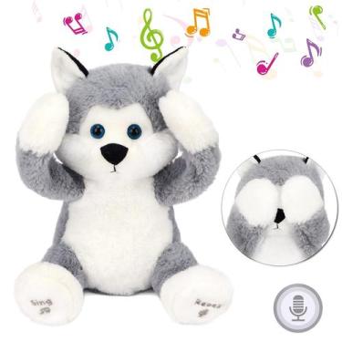 Imagem de Brinquedo de pelúcia Hopearl Peek A Boo Husky Interactive Singing Grey