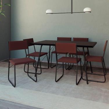 Imagem de Mesa Jantar Paraty 150cm Tampo Preto Com Cadeiras 6 Cadeiras Angra Estofadas Preta E Marrom