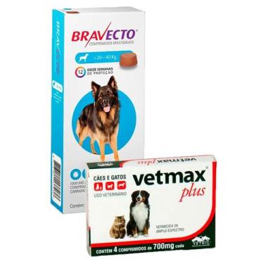 Imagem de Bravecto Antipulgas Caes 20 A 40kg + Vermifugo Vetmax
