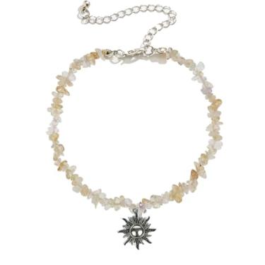 Imagem de COLORFUL BLING Colar Boho Sun para mulheres, irregular, pedra de cura natural, gargantilha de cristal, pingente de girassol Y2K, joias de ano novo, presentes, Cristal, Miçangas