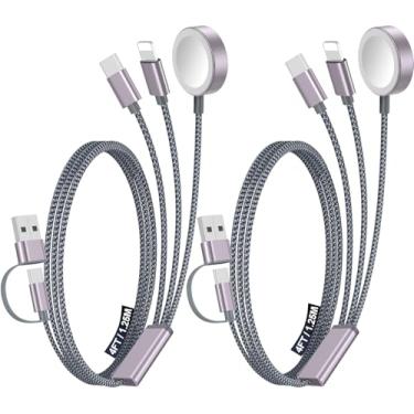 Imagem de Pacote com 2 cabos multicarregadores para itens essenciais de viagem, carregador para Apple Watch, carregador de iPhone, [3 em 2] tipo C/cabo Lightning portátil projetado para iWatch, iPhone 17-8