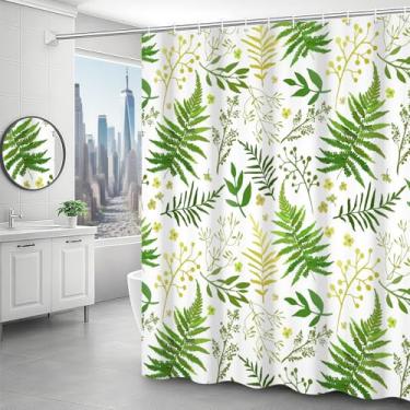 Imagem de dnldliq Cortina de chuveiro vintage com folhas de samambaia tema de plantas flores silvestres floral cortina de banheiro impermeável natureza plantas conjunto de cortinas de chuveiro com ganchos 182 x