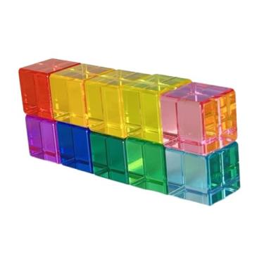 Imagem de Esquirla Conjunto de blocos de construção, arco-íris, acrílico, cubos, blocos, brinquedo sensorial, habilidades motoras finas, brinquedos educativos coloridos, 10 Peças