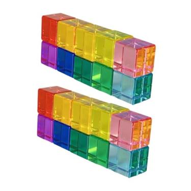 Imagem de Fenteer Conjunto de blocos de construção de arco-íris, brinquedo empilhável, reconhecimento de cores, cubos de acrílico GEM, para crianças, meninos e meninas, 20 Unidades