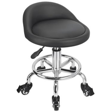 Imagem de Banqueta rolante de baixa altura ajustável, bancos de loja cadeira de rolamento baixa com encosto, bancos de garagem cadeira de trabalho curta (estilo 4)