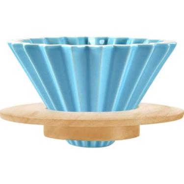 Imagem de Goodening Coador de café de cerâmica para derramar sobre cafeteira com suporte de madeira elegante filtro em forma de flor