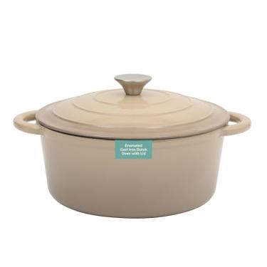 Imagem de Gibson Home Addlestone Panela de forno holandês de ferro fundido esmaltado de 5 litros com tampa – redonda, segura para forno a 260 °C, ideal para assar pão e ensopados - Taupe gradiente