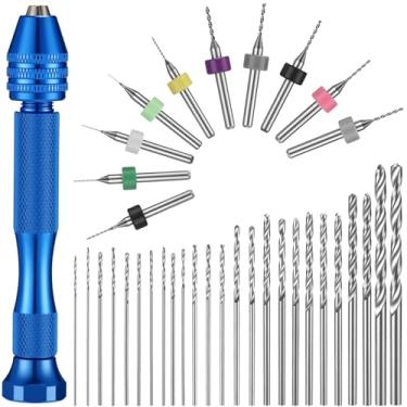 Imagem de Mudder Conjunto de brocas manuais de 36 peças, inclui torno de pino, mini e brocas giratórias para escultura artesanal, broca PCB de 0,3 a 1,2 mm (azul)