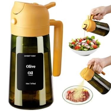 Imagem de SWEET VIEW Dispensador de azeite de oliva e pulverizador de óleo – Despejador de óleo de vidro à prova de luz de 470 ml para cozinha, fritadeira a ar, cozinhar, salada e churrasco