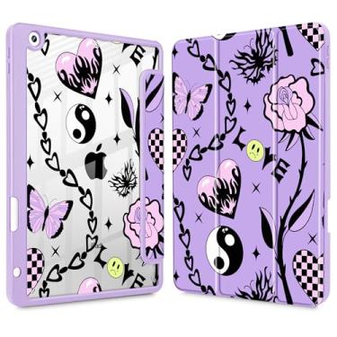 Imagem de Lepeoac Capa para iPad de 9ª geração com suporte para lápis, iPad 8ª/7ª geração de 10,2 polegadas, [suporte embutido para lápis], suporte de três dobras, com proteção traseira de TPU transparente para