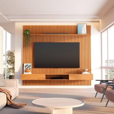 Imagem de Rack com Painel Ripado para Tv até 85 Polegadas 230x250cm 100% Mdf Aloe Cabecasa Madeiramadeira Marrom