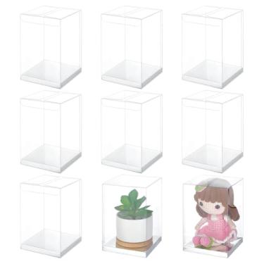 Imagem de BENECREAT 10 caixas de presente transparentes, caixas dobráveis de PVC 10 x 12 cm com base de cartão de papel prata para embalagem de presente de festa de aniversário de casamento