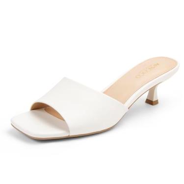 Imagem de AprCoco Sandálias femininas de salto baixo salto baixo bico aberto uma faixa slip-on salto mules confortável elegante sandálias de férias, Branco, 41