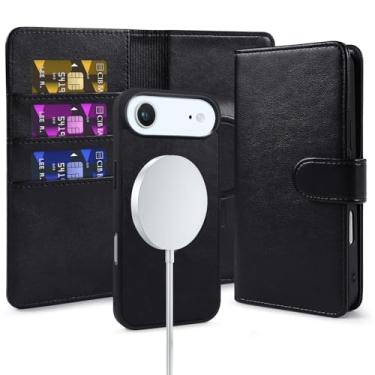 Imagem de Harryshell Capa carteira removível para iPhone 16E compatível com Magsafe RFID com compartimentos para cartões, suporte, couro PU, capa protetora para homens e mulheres, preta