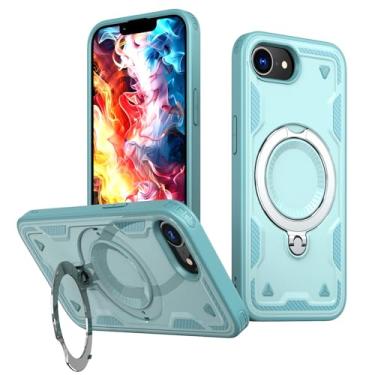 Imagem de SORAKA Capa para iPhone 16e com suporte de anel compatível com folha de ferro MagSafe capa robusta com absorção de choque, proteção contra quedas de grau militar azul celeste