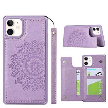 Imagem de ShunJieTech Capa para iPhone 11, capa para iPhone 11, [porta-cartão de crédito e capa carteira com ranhura] Capa protetora mandala traseira com alça (6,1 polegadas) - roxo