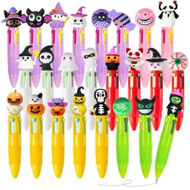 Imagem de AWEELON 24 canetas esferográficas multicoloridas de Halloween, 4 cores em 1, retráteis, multicoloridas, artigos de papelaria para escrita, escritório em casa, escola, artigos de papelaria