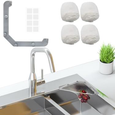Imagem de HARSKIYER Rack triangular para pia de cozinha com 100 sacos de malha descartáveis, coletor de alimentos para pia triangular, filtro de lixo de canto de cozinha cinza para coleção de sobras