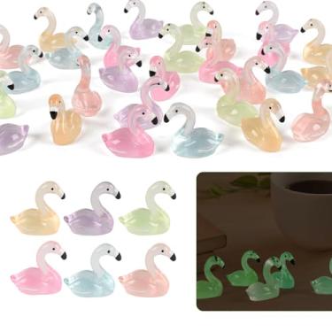 Imagem de HUIANER Miniatura flamingo 30 peças mini figuras de flamingo que brilham no escuro jardim flamingo resina estatueta animal musgo decoração de paisagem DIY artesanato decoração de casa