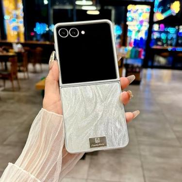 Imagem de Capa para Galaxy Z Flip6 de luxo com borda prateada e fio de penas (para Galaxy Z Flip6/A)