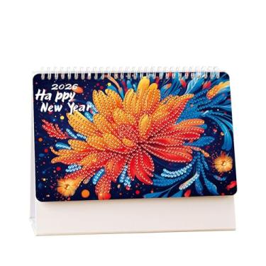 Imagem de pigpigboss Calendário de mesa de arte de diamante 2026, kit de pintura de diamante de mesa em pé, calendários de mesa dobráveis mensais para decoração de mesa de escritório em casa (letras)