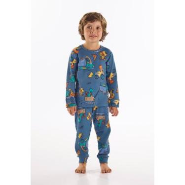 Imagem de Pijama Infantil Unissex em Suedine Up Baby, Azul escuro, 12