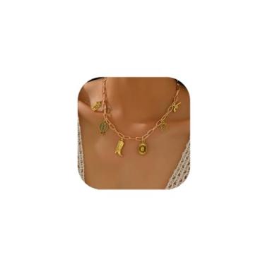 Imagem de ItsStarred Colar feminino em camadas de vaqueira ocidental, vintage, banhado a prata, cabeça de touro, relâmpago, flor, turquesa, pingente de corrente de concerto, acessórios de vaqueira, Zinco, Sem