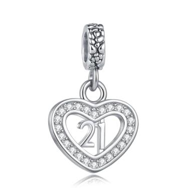 Imagem de MiiFort Pingente de coração com 21 berloques Pandora, pulseiras, colares, joias de aniversário, presentes para mulheres, filha, irmã, filha, sobrinha