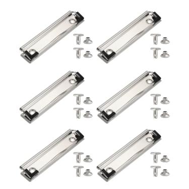 Imagem de PATIKIL Clipes de prancheta de metal de 12 cm, pacote com 6 clipes montáveis de alta aderência, grampo de molas fortes com aderência de borracha e 12 rebites para escritório, casa, prata (xadrez)