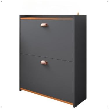 Imagem de Sapateira Vertical Com 2 Portas Basculantes - Organizador Para 12 Pares De CalçAdos, Multiuso Para Hall De Entrada, Quarto E Closet - Sapateira Fechada Moderna(Cinza/Cinamomo)