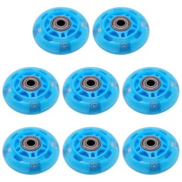 Imagem de BENLIUDH Rodas de skate em linha com rolamentos, lâmina de rolo de 6 cm 64 mm rodas transparentes para ambientes externos e internos para cadeiras de escritório, bagagem (pacote com 8, azul)
