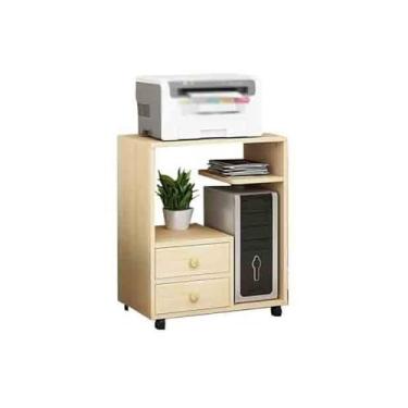 Imagem de Suporte de impressão, rack de armazenamento de escritório com polia, rack de armazenamento multifuncional, gabinete de computador, impressora, prateleira, decoração de mesa