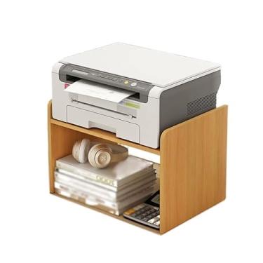 Imagem de Suporte de impressão, mesa de escritório, prateleira, prateleira, impressora, mesa, prateleira de armazenamento de copiadora de camada dupla, estante de livros, mesa de impressora (cor: cor de madeira