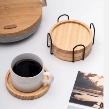 Imagem de Jogo 4 Porta Copos Bambu com Suporte Ferro Preto - Clink