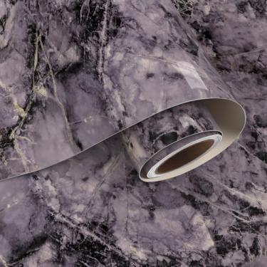 Imagem de VaryPaper Papel de contato de mármore preto/ouro/roxo escuro de 39,9 cm x 199,9 cm para bancadas à prova d'água, papel de parede de mármore, descasque e cole no balcão, envoltório de vinil de granito