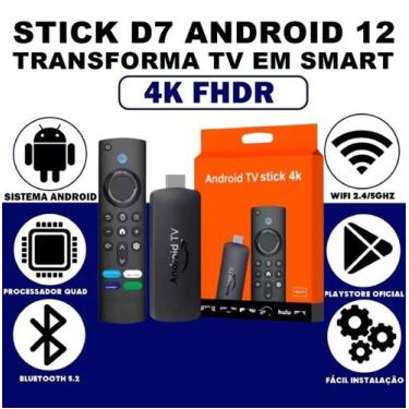 Imagem de Stick TV D7 4k Android 12 com comando de voz - Topleo