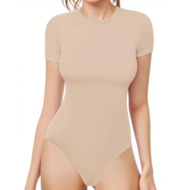 Imagem de Camisetas femininas de manga curta com gola redonda Bodysuit MANGOPOP