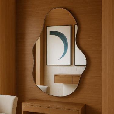 Imagem de Espelho Grande Orgânico 05 Decorativo Sala Banheiro Quarto 70x50 Com S