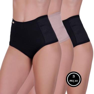 Imagem de Kit 3 Cinta de Compressão Calcinha Modeladora Cós Alto Poliamida -c12 