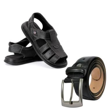 Imagem de Kit Sandália Franciscana Masculina De Couro + Cinto Social Perfeito Pa