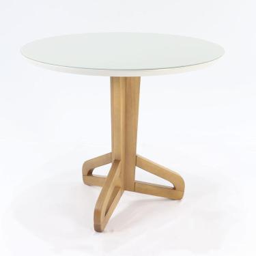 Imagem de Mesa Jantar Tapes Nacional Móveis 90cm Base Madeira Amêndoa Tampo Madeira com Vidro Colado Branco