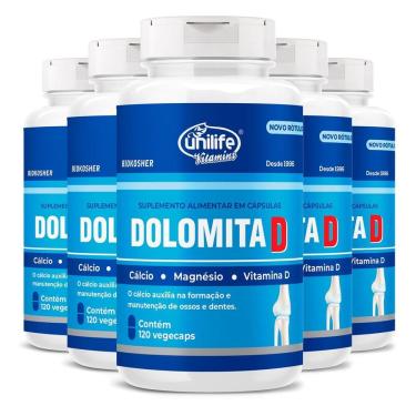 Imagem de Kit 5 Dolomita Com Vitamina D Unilife 120 Cápsulas