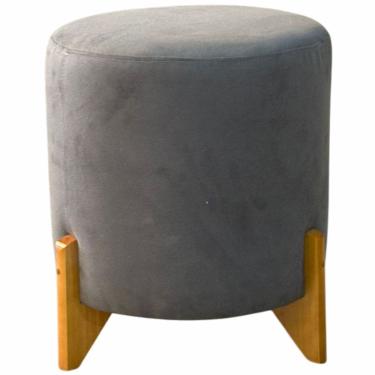 Imagem de Puff banqueta Conflex Coral redondo em tecido veludo pés de madeira maciça Grafite