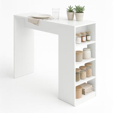 Imagem de Bancada Balcão/Mesa de Cozinha Gourmet 3 Prateleiras 4 Nichos BMU158 120cm Cor Branco - BRV Móveis