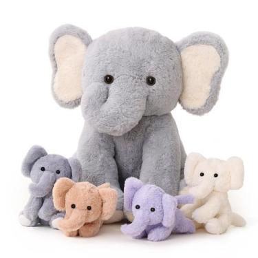 Imagem de Conjunto de bichos de pelúcia Vposyako Elephant 1 mamãe com 4 bebês