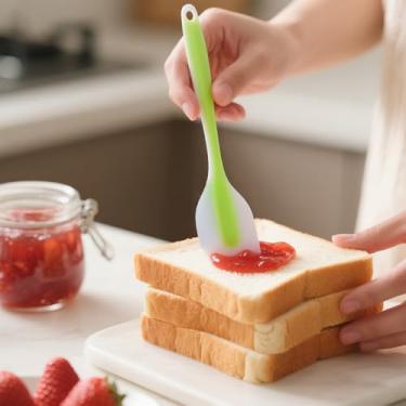 Imagem de Espátulas de silicone resistentes ao calor, espátulas de borracha flexíveis antiaderentes, com utensílios essenciais de cozinha de grau alimentício, raspador premium (verde, grande)