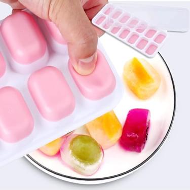 Imagem de Bandeja de gelo de silicone com tampa, máquina de gelo quadrada de 14 cubos, fundo macio de liberação fácil, molde de gelo flexível sem BPA para uso doméstico e freezer