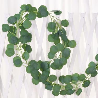 Imagem de Guirlanda de videiras de eucalipto verde artificial artificial de eucalipto com folhas para plantas, decoração de jardim, decoração interna e externa, 2 metros